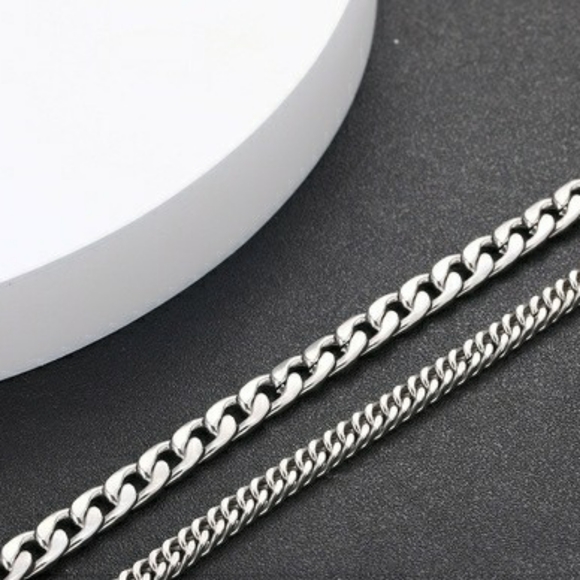 2pcs/set Men's Stainless Steel Silver Chains - Picture 2 of 4